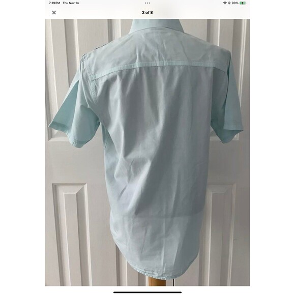 PD&C Classic Fit Mens M Button Down Short Sleeve Light Blue 100% Cotton Shirt - Picture 2 of 8